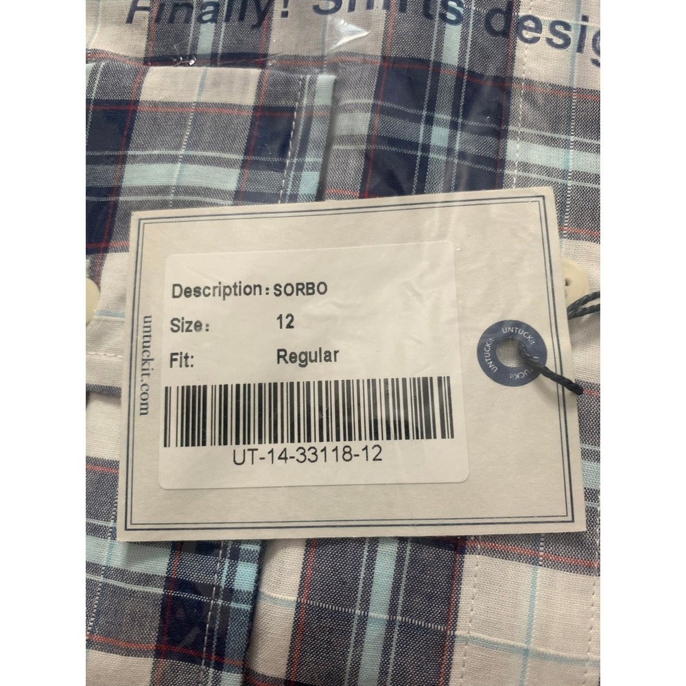 UNTUCKit Sorbo Womens Plaid Button Down Shirt Size 12 Regular Navy Blue White - Picture 11 of 11